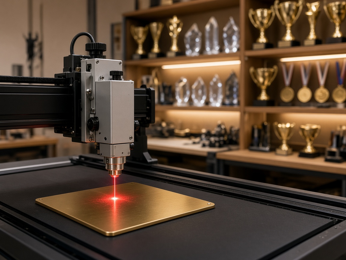 Laser engraving a gold plate in the Pride Global workshop